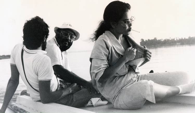 Khairy Bishara on the set of “The Collar and the Bone”, with actress Sherihan and cinematographer Tarek El-Telmissany. — Courtesy photo