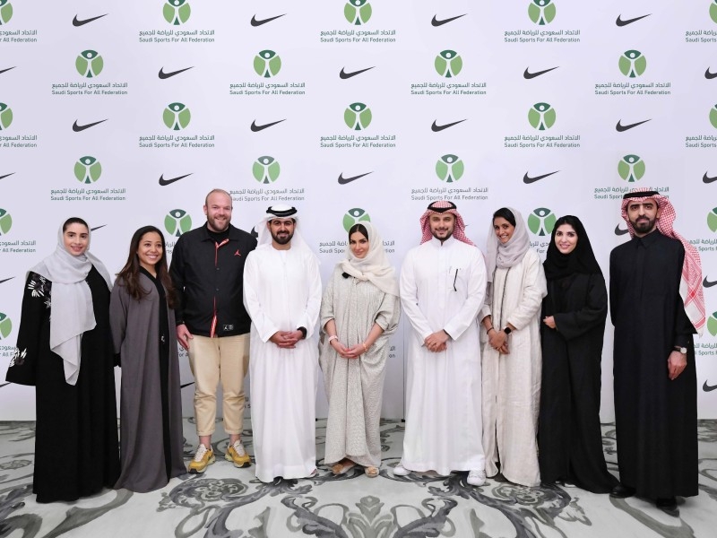 Saudi Sports for All Federation President Prince Khaled Bin Alwaleed, right, is seen during the signing of the Memorandum of Understanding with Nike. — SG
