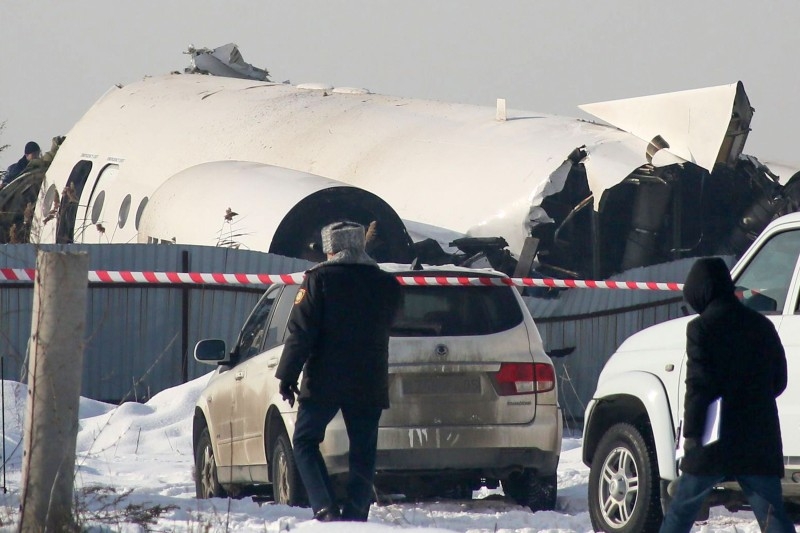 A view of the site of a passenger plane crash outside Almaty on Friday. — AFP