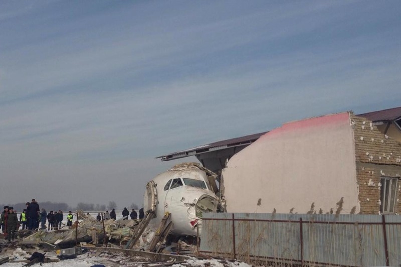 A view of the site of a passenger plane crash outside Almaty on Friday. — AFP
