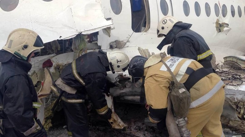 A view of the site of a passenger plane crash outside Almaty on Friday. — AFP