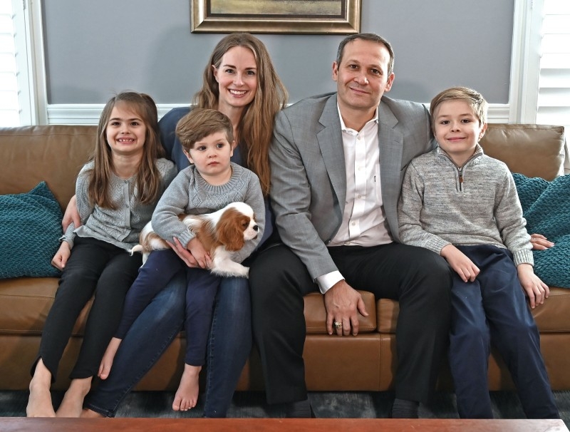 Maren and Ricardo Chamorro pose with their children (from L-R) Johanna, Johan and Thomas and the new family dog Henry during an interview with AFP at their home in McLean, Virginia, Dec. 26, 2019. — AFP