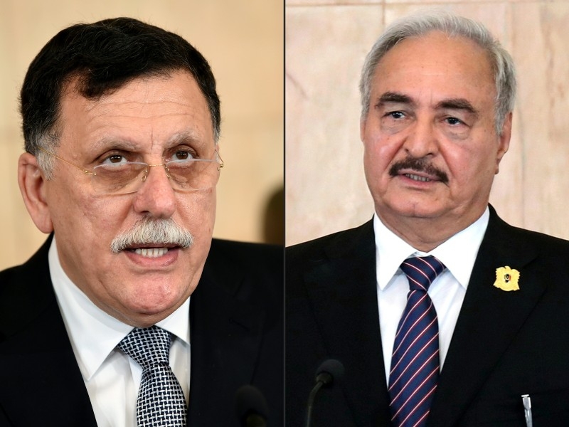 Head of the Tripoli-based Government of National Alliance Fayez Al-Sarraj, left, and Libyan National Army General Khalifa Haftar are seen in this combination file picture. — AFP