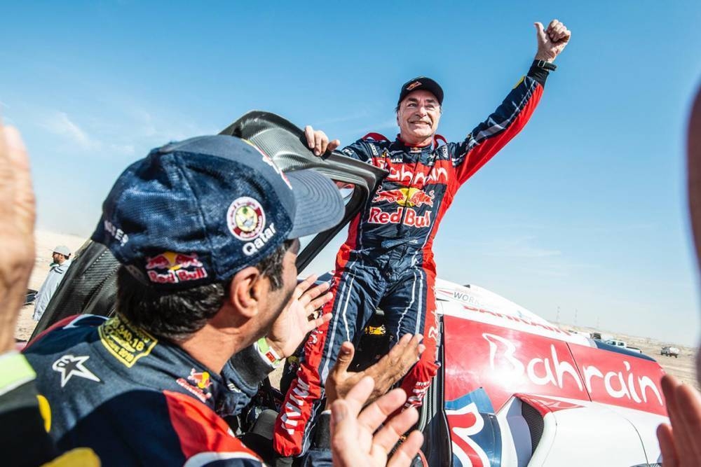 Carlos Sainz waves to fans after winning the Dakar Rally for the third time in Qiddiya, Saudi Arabia, on Friday. — Courtesy photo