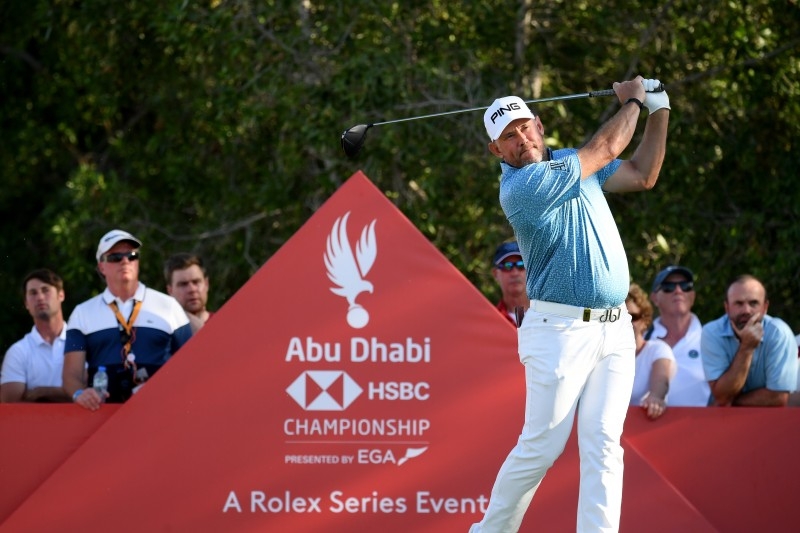 Lee Westwood of England tees off on the sixteenth during Day Three of the Abu Dhabi HSBC Championship at Abu Dhabi Golf Club on January 18, 2020 in Abu Dhabi, United Arab Emirates. — AFP