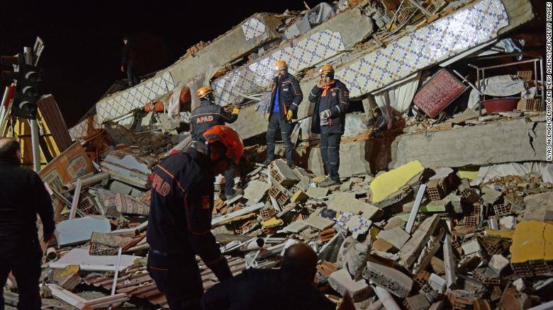 Teams conduct search operations for survivors of a collapsed building in Malatya province in Turkey on Friday evening. — Courtesy photo