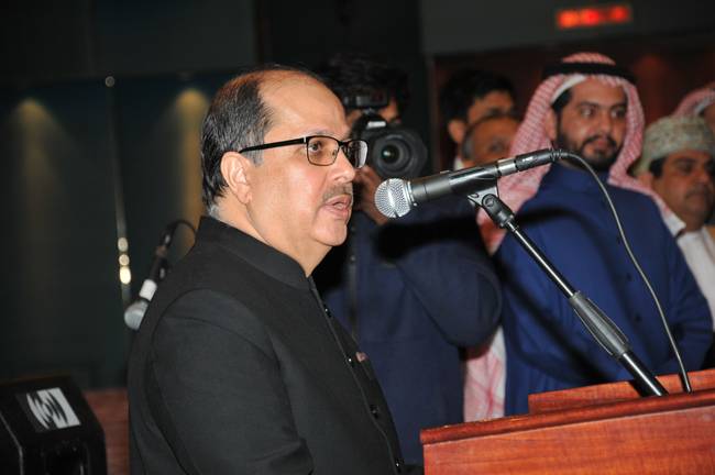 India Ambassador Dr. Ausaf Sayeed speaks at the National Reception was hosted at the Cultural Palace, Diplomatic Quarter in Riyadh.