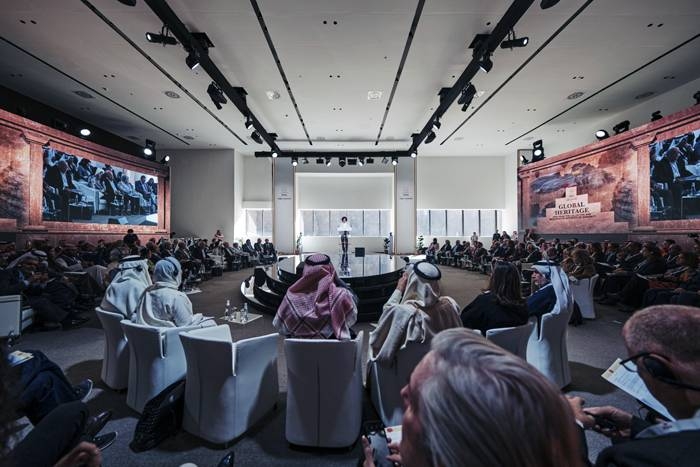 Audrey Azoulay, director general of UNESCO, speaks at the Hegra Conference for Nobel Laureates 2020 at AlUla on Friday.