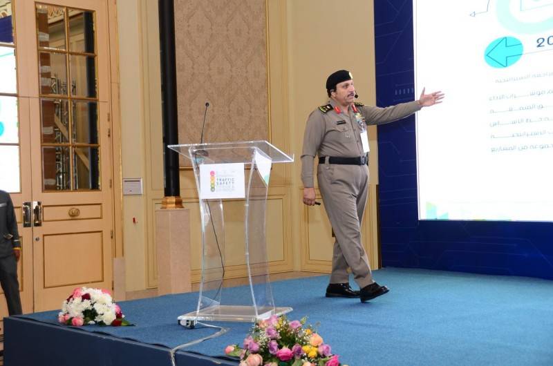 One of the speakers at the 5th International Traffic Safety Forum and Exhibition at Sheraton Hotel in Dammam on Monday. — SPA