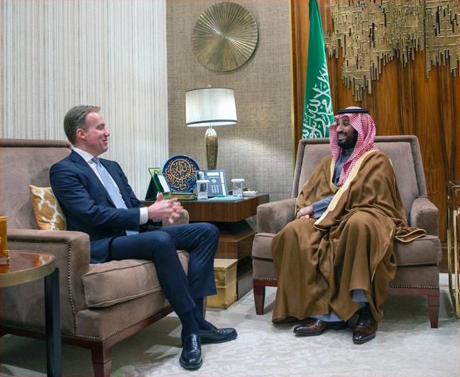 Crown Prince Muhammad Bin Salman, deputy premier and minister of defense, meets World Economic Forum President Børge Brende in Riyadh on Wednesday. — SPA