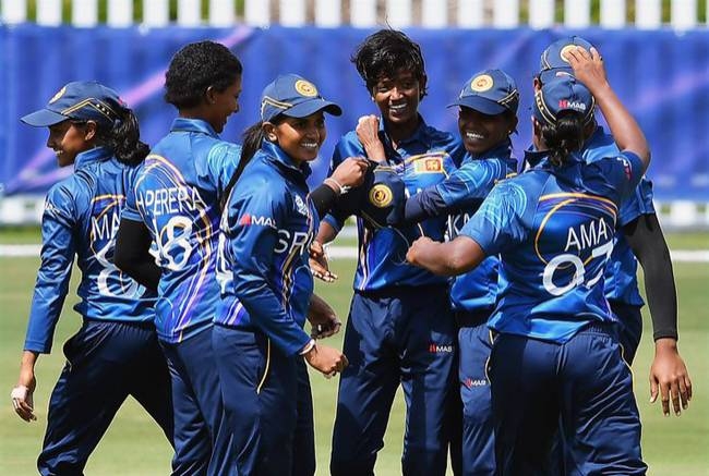 Sri Lankan players celebrate after success against England in the warm up clash.
