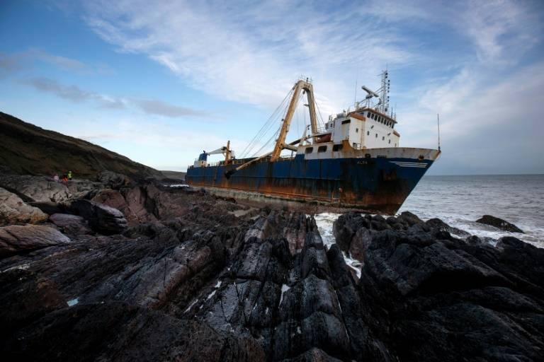 The abandoned 77-meter (250-feet) cargo ship MV Alta washed up outside Ballycotton village, Cork, Ireland. — AFP