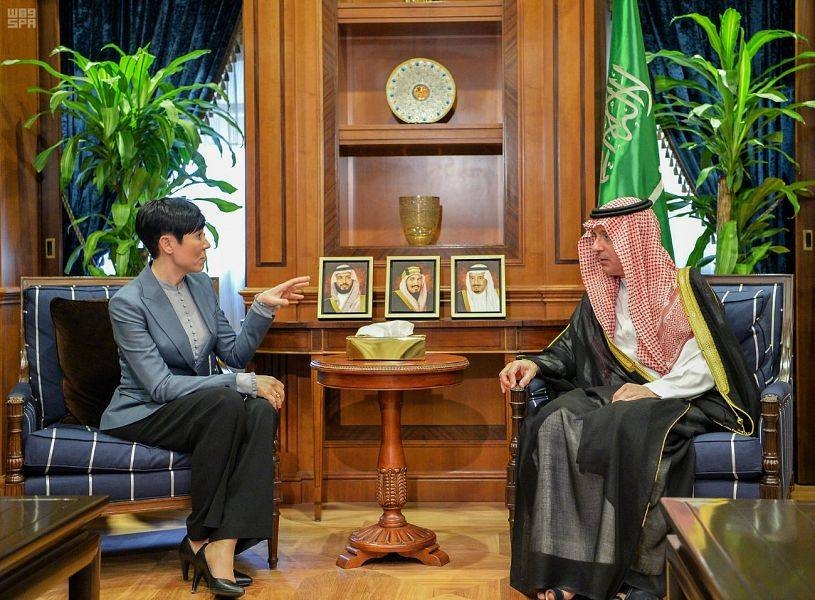 Minister of State for Foreign Affairs Adel Al-Jubeir holds talks with Norwegian Foreign Minister Ine Marie Eriksen Soreide in Riyadh. — SPA