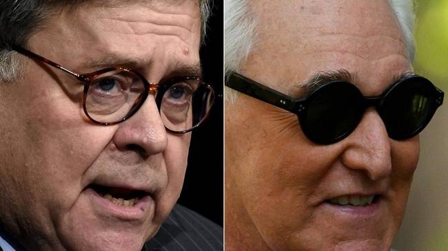 Attorney General Bill Barr, left, and President Donald Trump's longtime aide Roger Stone, right, are in a middle of a legal firestorm. — AFP
