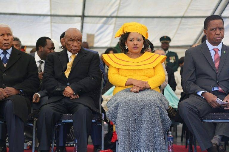 Prime Minister Thomas Thabane and Maesaiah Thabane, pictured alongside Zambian President Edgar Lungu, right, at Thabane's inauguration, two days after the murder of the premier's estranged wife. — AFP 