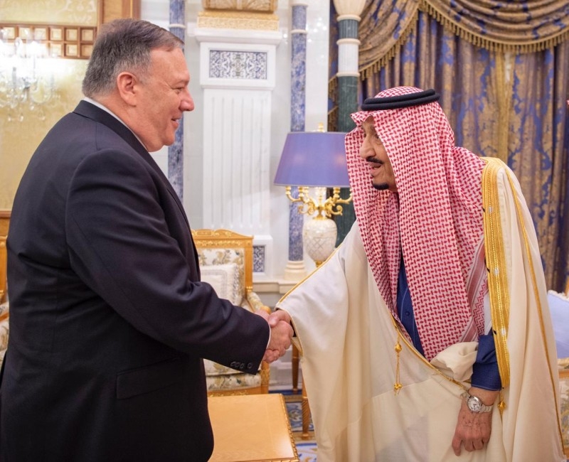Custodian of the Two Holy Mosques King Salman met with US Secretary of State Mike Pompeo in Riyadh on Thursday. 