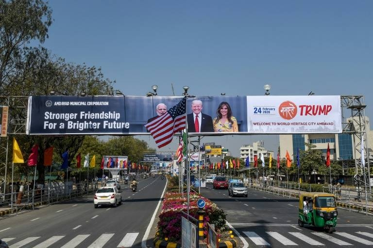 Scores of banners and hoardings with pictures of Donald Trump and Indian Prime Minister Narendra Modi have been put up across Ahmedabad in western India. — AFP
