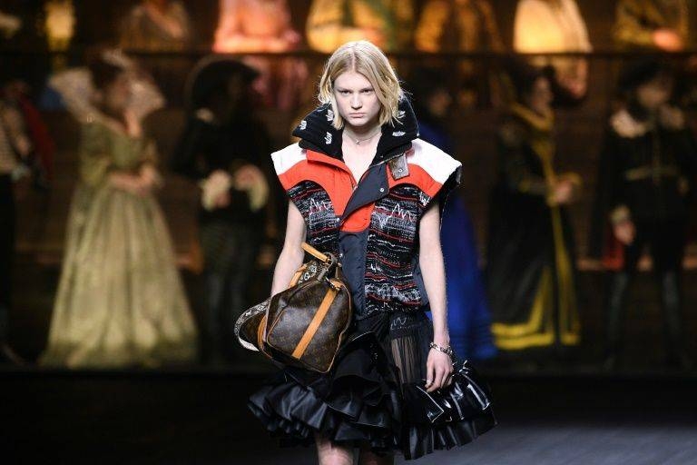 A model presents a creation by Louis Vuitton during the Women's Fall-Winter 2020-2021 Ready-to-Wear collection fashion show in Paris, touted as a 'lively and sparky stylistic clash' between past and present. — AFP