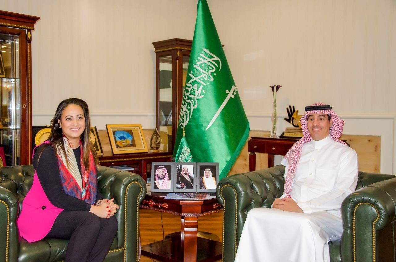 Human Rights Commission president Dr. Al-Awwad Bin Saleh Al-Awwad holds talks with Amal Amélia Lakrafi, French parliamentarian, in Riyadh, Sunday. — SPA
