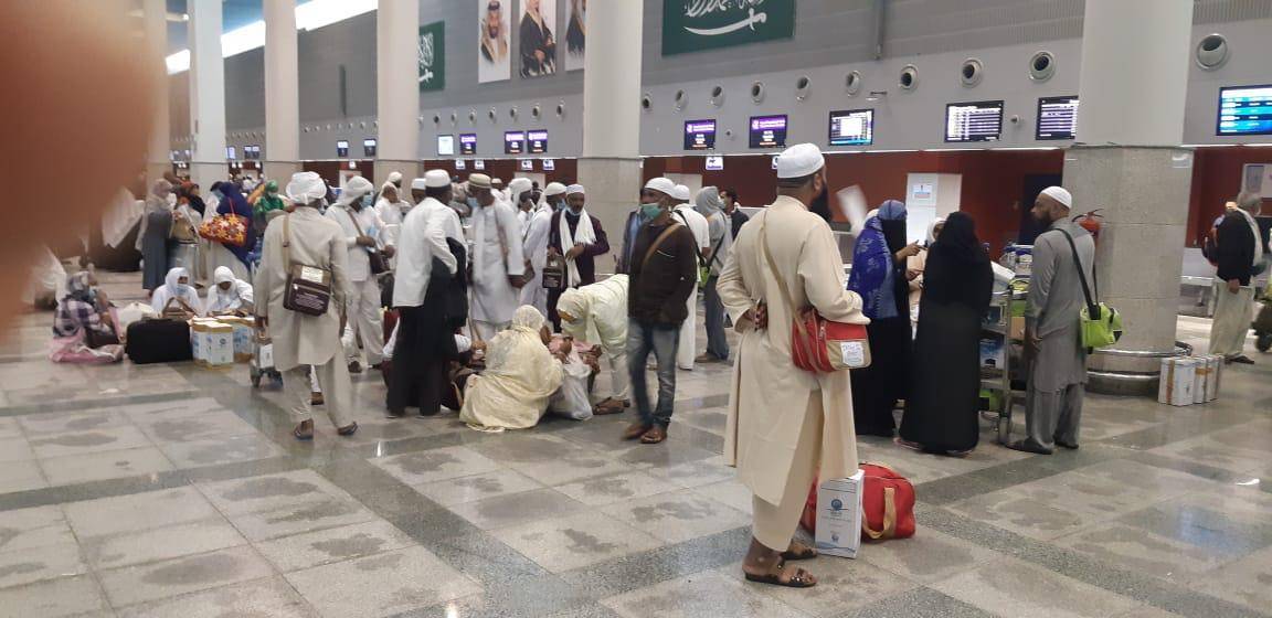 A total of 185 pilgrims returned to Mumbai on board a special Indigo aircraft at 2.35 p.m. on Wednesday. — SG photos