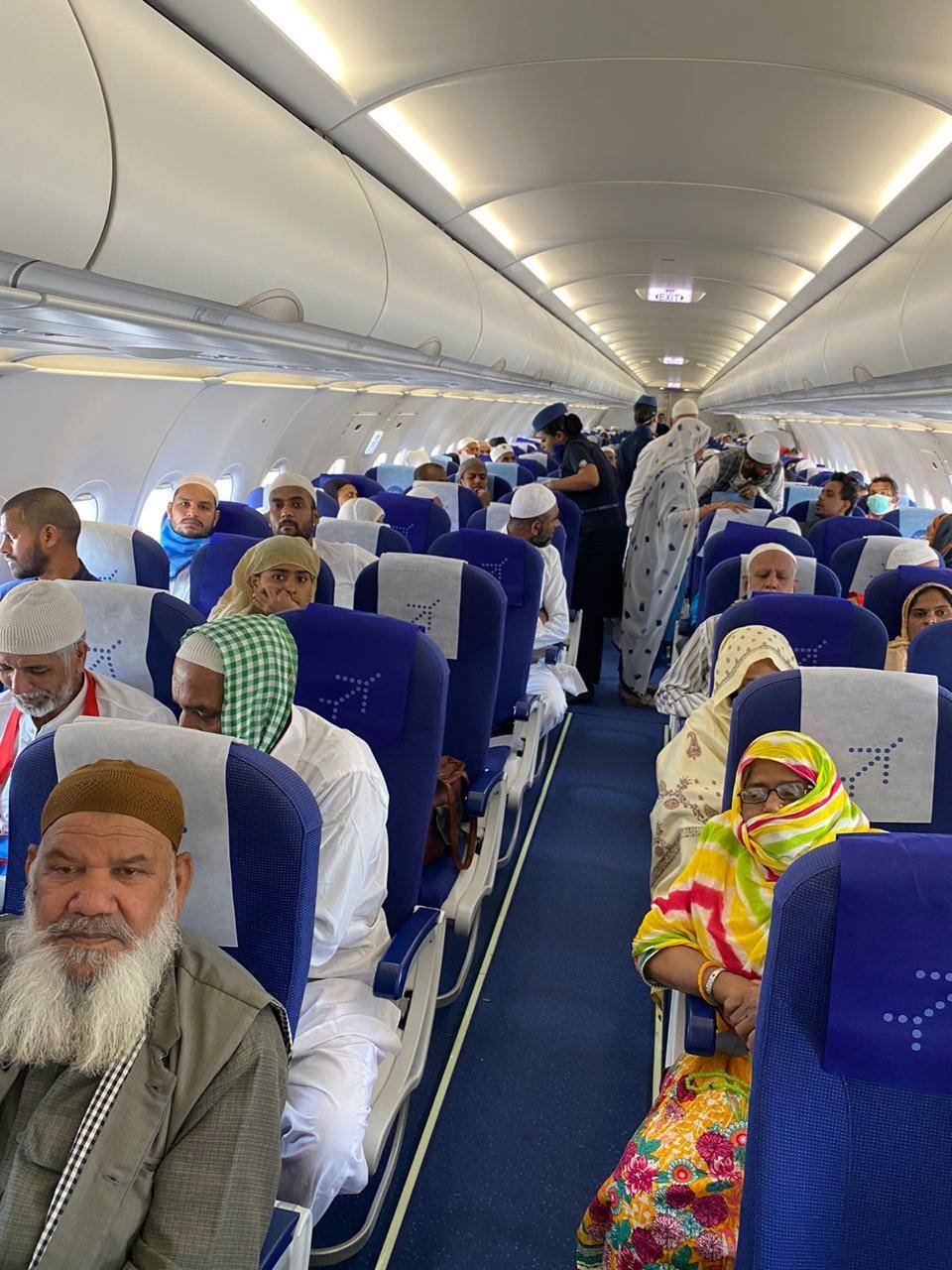 A total of 185 pilgrims returned to Mumbai on board a special Indigo aircraft at 2.35 p.m. on Wednesday. — SG photos