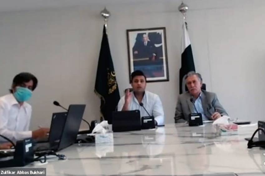 Special Assistant to Prime Minister Imran Khan for Overseas Pakistanis Zulfiqar Abbas Bukhari and Zulqarnain Ali Khan, chairman utility stores Pakistan, in an online meeting.