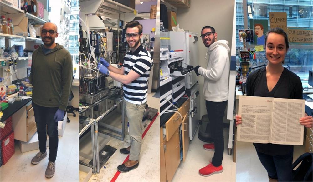 Team members from the Love Lab (l-r) Neil Dalvie, chemical engineering; Andrew Biedermann, chemical engineering; Sergio Rodriguez, biological engineering; and Laura Crowell, chemical engineering. — courtesy photo MIT