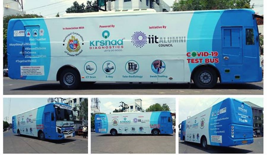 IIT Alumni Council's first Covid-19 Test bus.