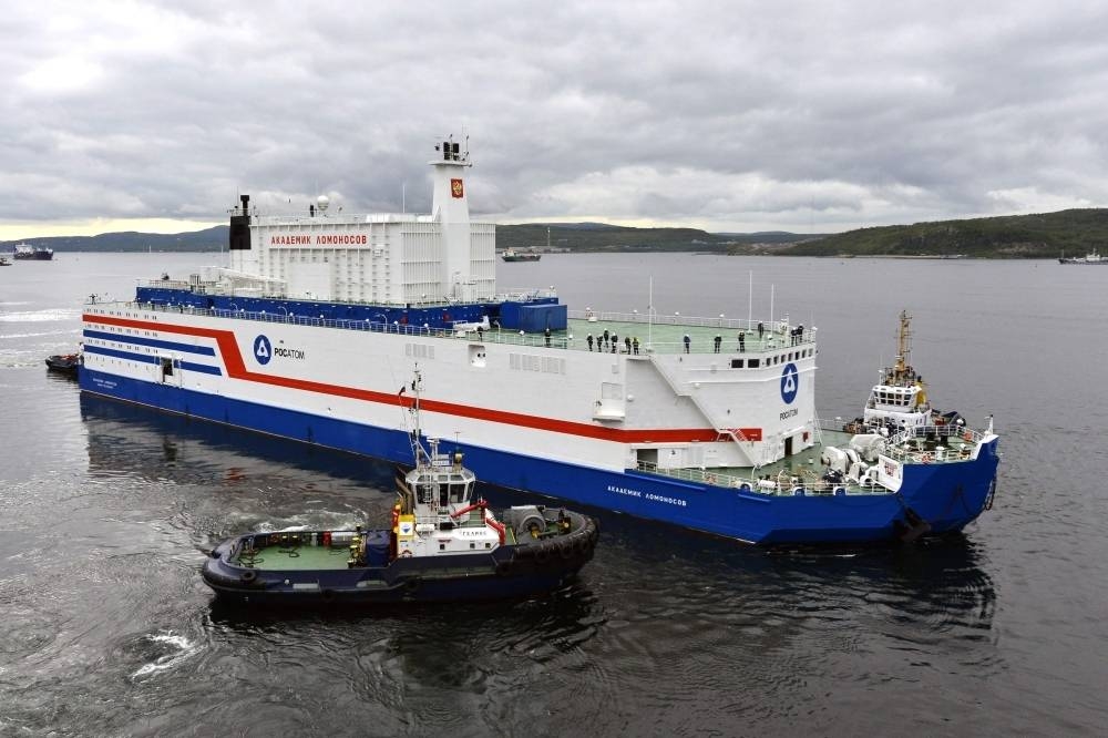 File photo shows then Akademik Lomonosov floating nuclear plant being towed from the Arctic port of Murmansk before arriving at its permanent parking port in Pevek, in the autonomous district of Chukotka.