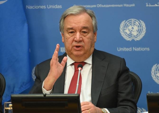 United Nations Secretary General Antonio Guterres speaks during a press briefing at United Nations Headquarters on February 4, 2020 in New York City. / AFP / Angela Weiss
