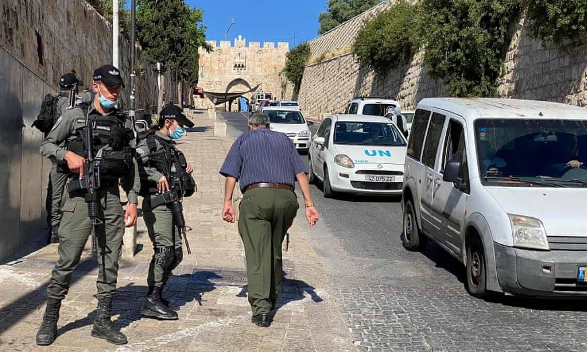 Israeli border police secure an area near Jerusalem’s Old City where officers fatally shot a man they believed was armed. -- Courtesy photo
