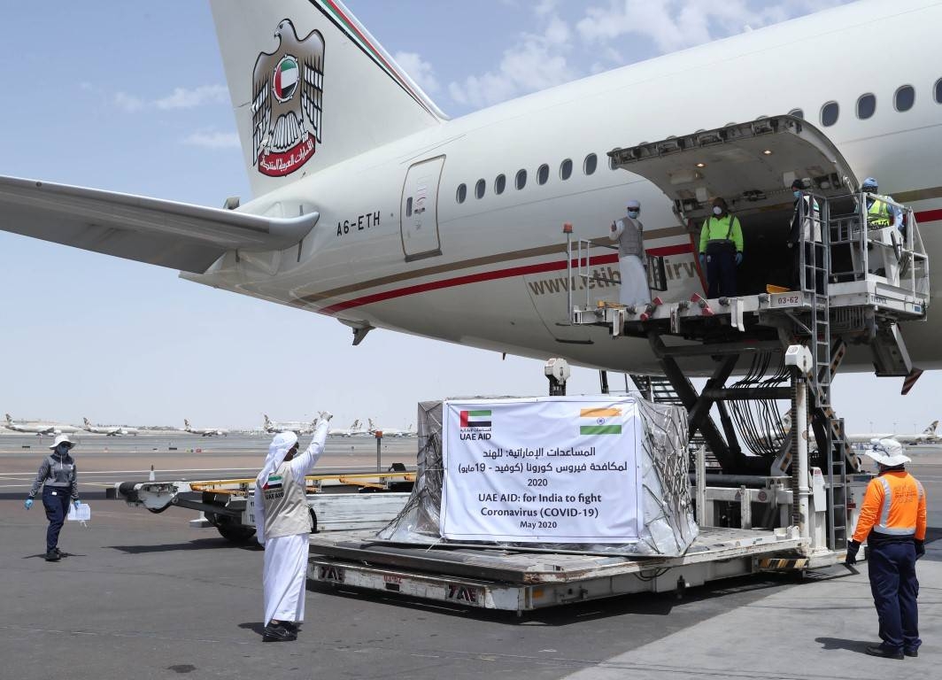 the UAE sent an aid plane to India containing seven metric tons of medical supplies to bolster the country’s efforts to curb the spread of COVID-19. — WAM photo