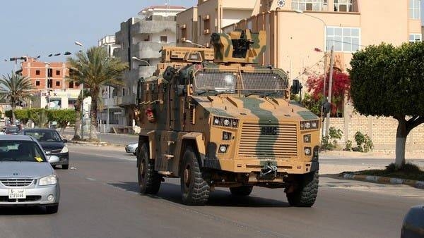 A Turkish-made armored personnel vehicle drives down a street in the Libyan coastal city of Sorman in this file photo.
