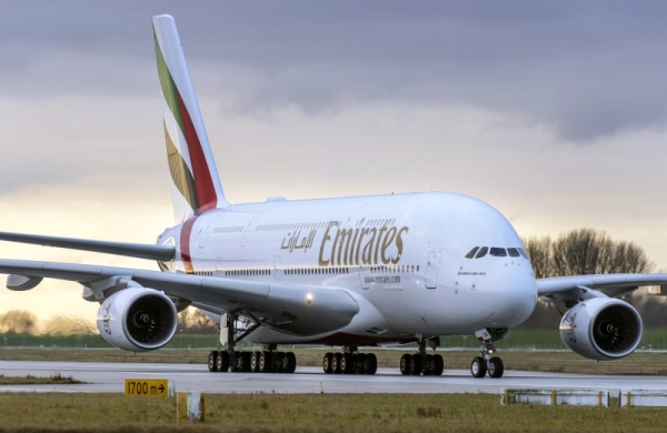 An Emirates Airline Airbus A380-800 plane at the Dubai International Airport. — File photo

