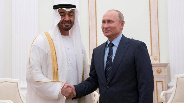 Abu Dhabi Crown Prince Sheikh Mohamed Bin Zayed Al Nahyan and Russian President Vladimir Putin are seen in this file picture. — Courtesy photo