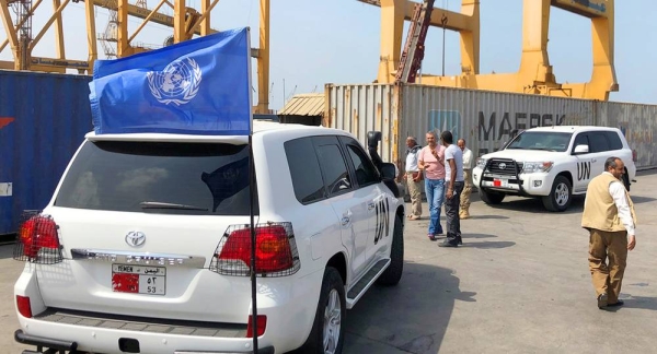 

File photo shows UN teams from the UNMHA mission in the crucial Yemeni port city of Hodeidah, close to where the stricken oil tanker FSO Safer, lies offshore, threatening an environmental disaster. — courtesy UNMHA