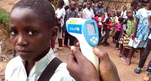 During the 2018 Ebola outbreak, primary school students had to wash their hands and have their temperature screened in Mbandaka, Equateur Province, in the Democratic Republic of the Congo (file photo). — courtesy UNICEF/Jonathan Shadid