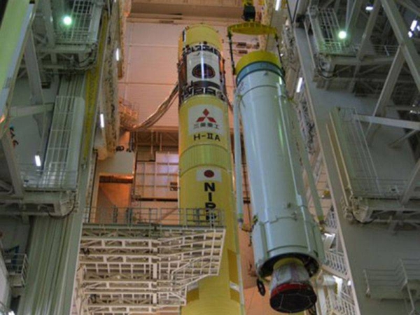 The rocket carrying the United Arab Emirates’ Mars Mission ‘Hope Probe’ arrives at the launch pad in Japan. — Courtesy Twitter
