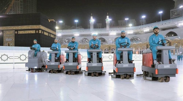 General Presidency for the Affairs of the Grand Mosque and the Prophet’s Mosque has intensified disinfection and sterilization at the Grand Mosque and its courtyards.