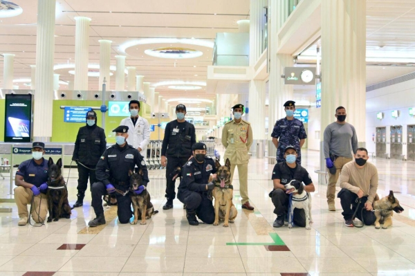 The specialized teams from the national team are distributed at the country's airports to supervise the actual application in monitoring and checking samples taken from those coming to the country from the armpit without direct contact with the dog, the trained dog in seconds can determine the possibility of that this person is infected or not. — WAM photos
