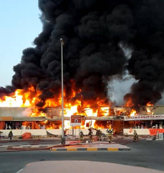 A large fire broke out on Wednesday evening at a market in the emirate of Ajman in the United Arab Emirates. — WAM photo