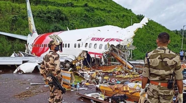 The Air India Express aircraft split into two after the mishap at Kozhikode airport on Friday. — Courtesy photo
