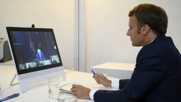 French President Emmanuel Macron attends a donor teleconference with other world leaders, in Bormes-les-Mimosas. — Courtesy photo

