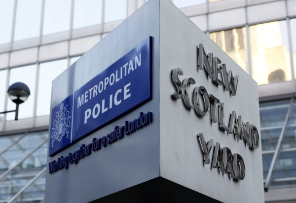 The rotating sign outside London Metropolitan Police headquarters. — Courtesy photo