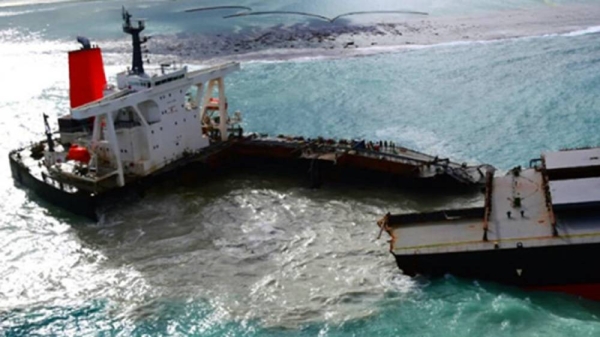 Staff from the International Organization for Migration (IOM) and experts assess the oil spill impact at Bois des Amourettes, Grand Port in Mauritius. — courtesy IOM
