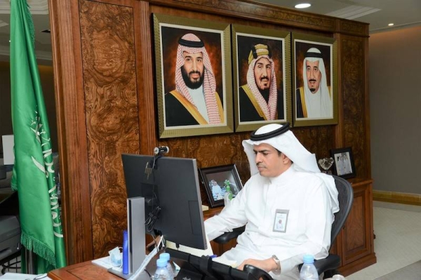 Dr. Mansour Bin Saleh Al-Yami, undersecretary of the Ministry of Transport for Support Services and chairman of the Board of Trustees of the Saudi Academy, chairs a virtual meeting of the board. — Courtesy photo