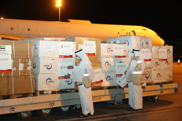 A medical aid aircraft dispatched by the Emirates Red Crescent (ERC) arrived in Damascus on Friday, carrying 25 tons of medications and medical supplies and equipment as part of the UAE's humanitarian response to the global pandemic. The first aid plane arrived on Sunday. — WAM photos

