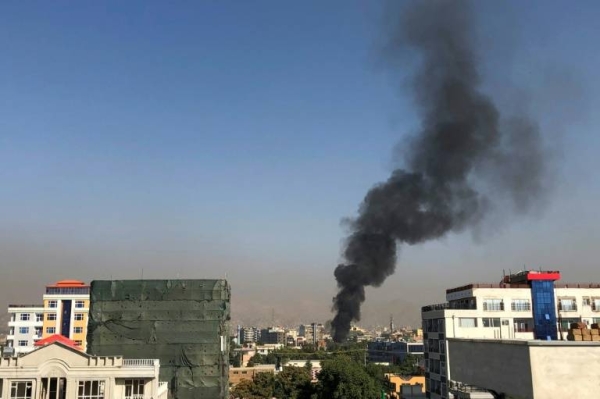 A smoke plume rises following an explosion targeting the convoy of Afghanistan's Vice President Amrullah Saleh in Kabul, Wednesday. — Courtesy photo

