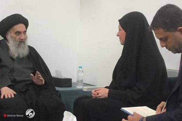 Top Iraqi cleric Grand Ayatollah Ali Al-Sistani holds talks with UN’s top representative in Iraq, Jeanine Antoinette Hennis-Plasschaert, in Najaf, Sunday. — Courtesy photo
