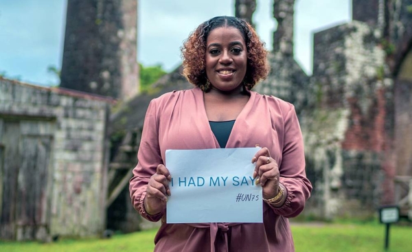 A woman from St. Kitts and Nevis in the Caribbean completed a UN survey about her hopes and fears for the future. — courtesy UN Caribbean